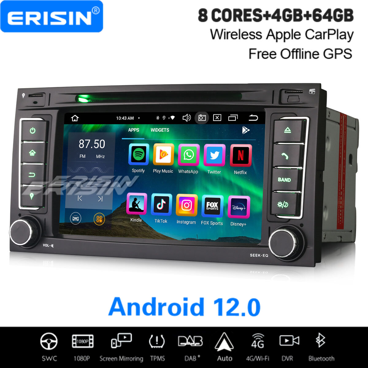 8-Core Android 12.0 Car Stereo For VW TOUAREG T5 Multivan 4GB+64GB Satnav DAB+ CarPlay WiFi OBD2